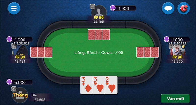 Các hành động có thể thực hiện trong game bài Liêng Top88