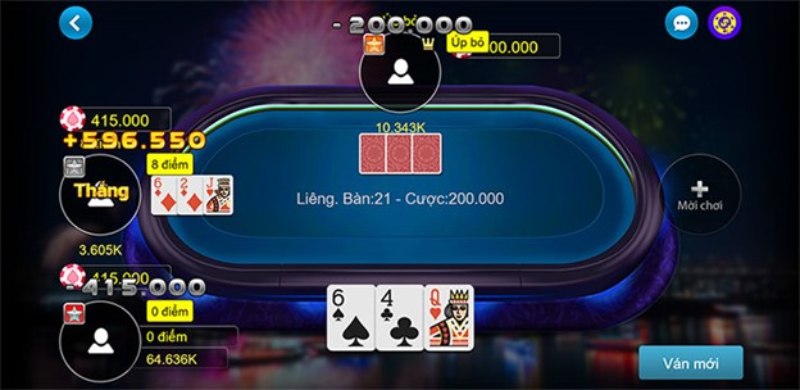 Thời điểm diễn ra ván cược trong game bài Liêng Top88